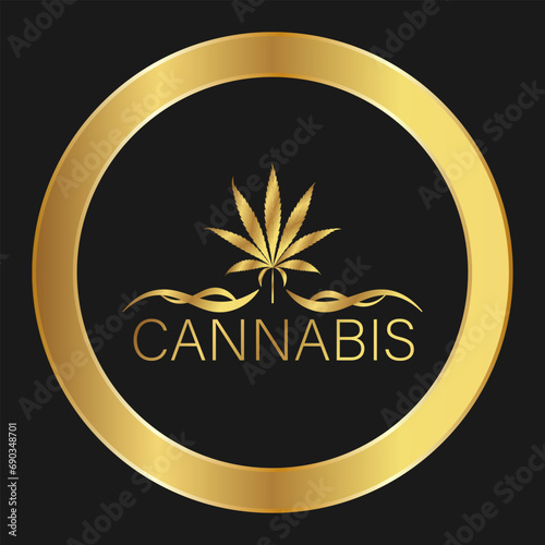 Leaf of cannabis gold icon for advertising, banners, leaflets and flyers
