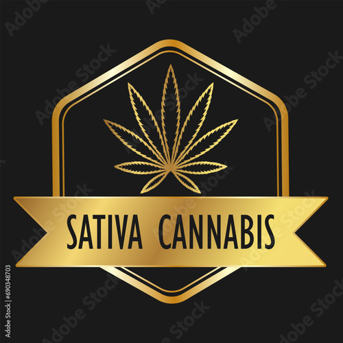 Leaf of cannabis gold icon for advertising, banners, leaflets and flyers