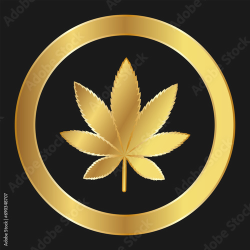 Leaf of cannabis Indica gold icon for advertising, banners, leaflets and flyers