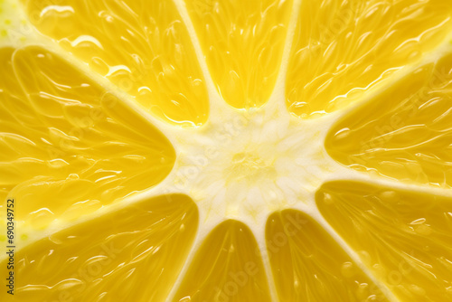 Close up background of yellow fresh lemon slice photo