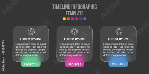 Infographic for 3 options, vector design with realistic frosted glass, glass morphism effect