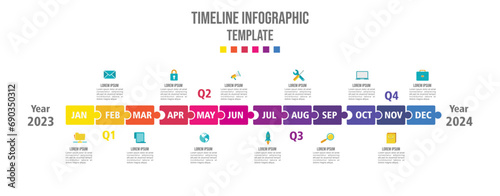 Infographic template for business. 12 Months modern Timeline diagram calendar