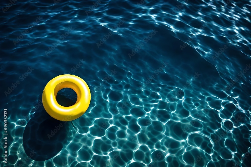 Yellow swimming tube floating on the pool water