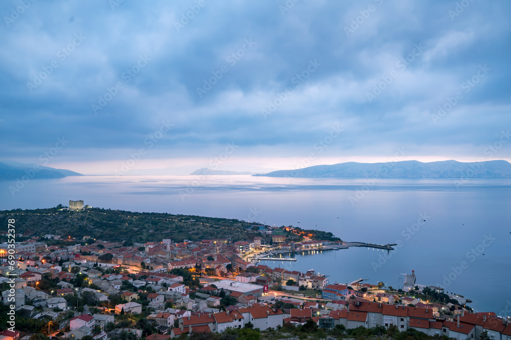 Aerial Timelapse of Senj Coast in Croatia with Mountains and Aegean Sea
