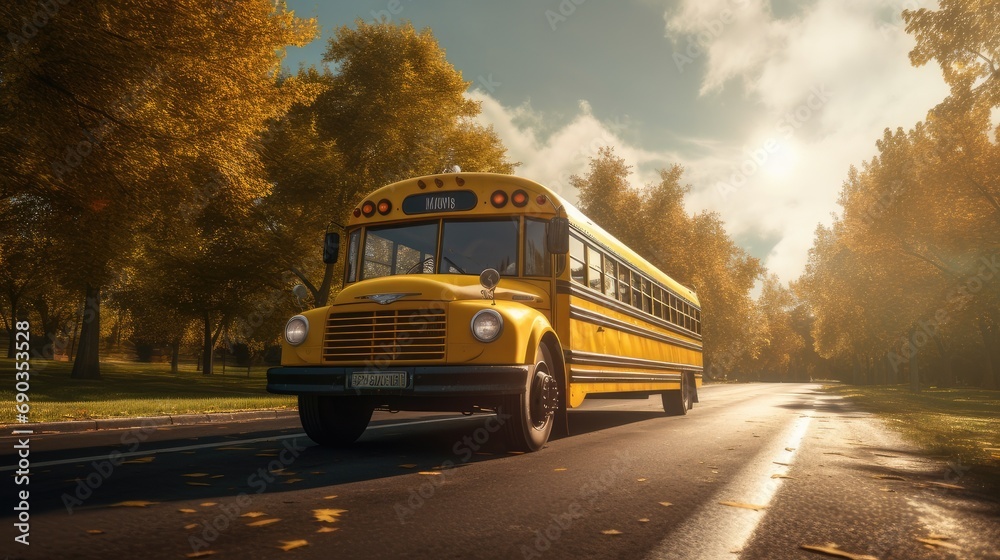 Obraz premium yellow or red school bus in retro style