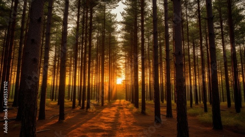 spruce forest at sunset