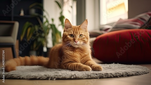 cute red cat in natural poses and behavior.