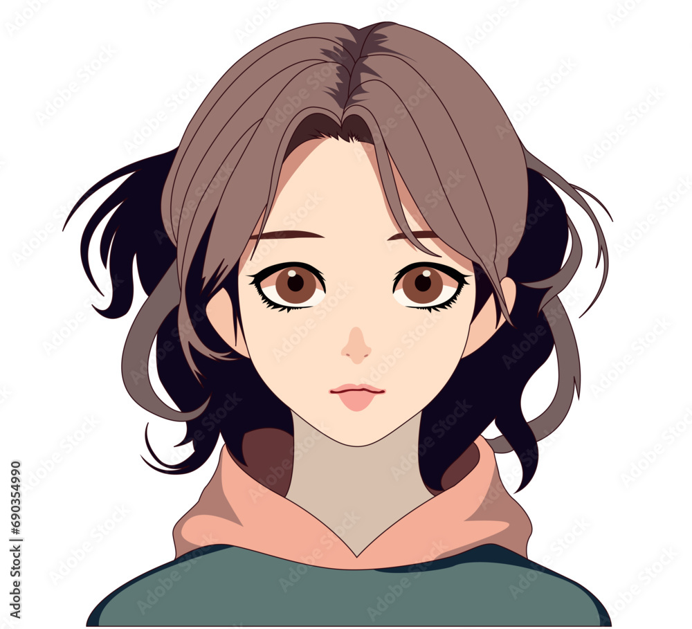 anime girl face portrait cartoon character illustration manually created
