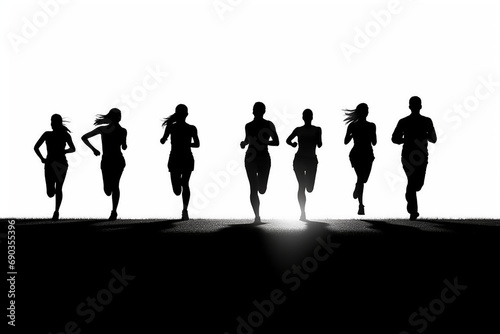 silhouette of a group of runners running together 