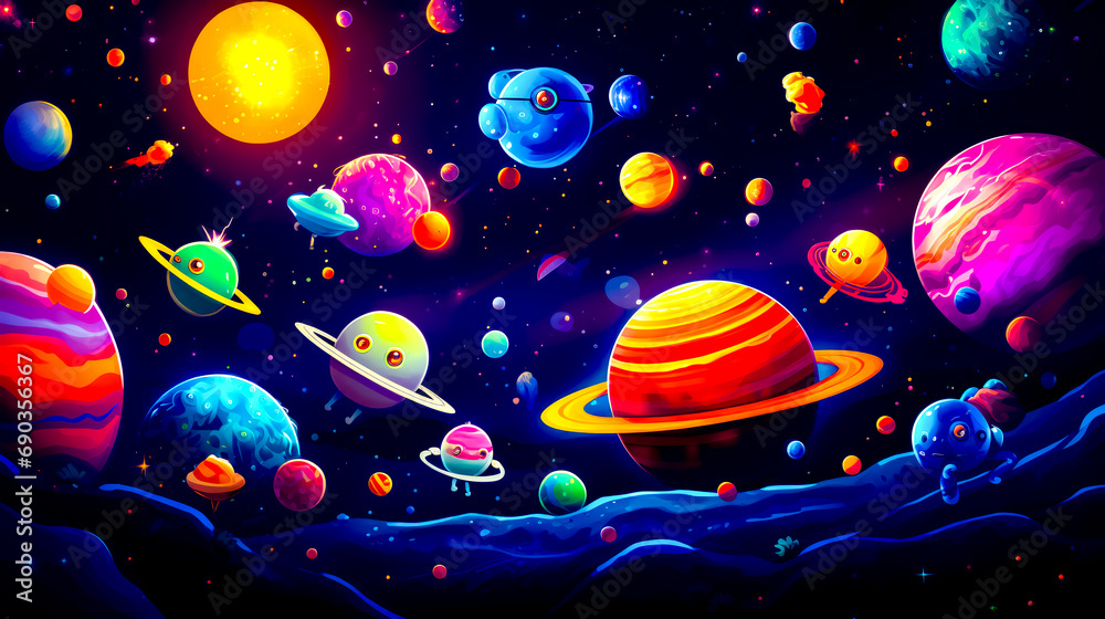 Space scene with lot of planets and stars in the sky illustration. Space scene with lot of planets and stars in the sky illustration.