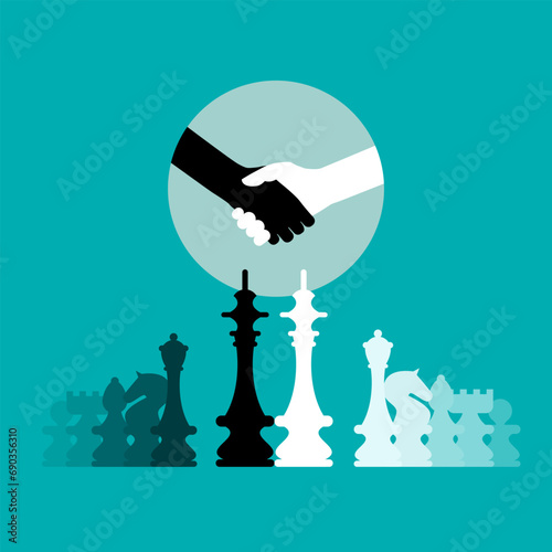 Hands shake - deal symbol with chess pieces