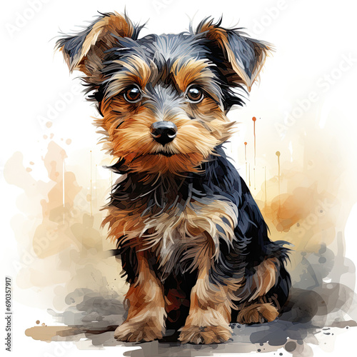 watercolor Yorkshire Terrier clipart, Generative Ai