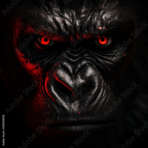a gorilla with red eyes
