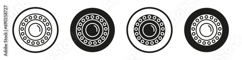 Car bearing icon set. wheel ball bearing vector symbol. mechanical friction bearing sign in black filled and outlined style.