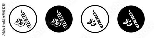 legume icon set. adzuki bean vector symbol. soybean seed sign in black filled and outlined style.