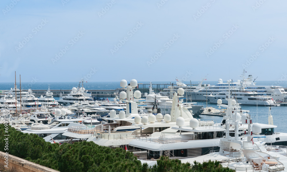 Marina with many luxury boats moored-Monaco.