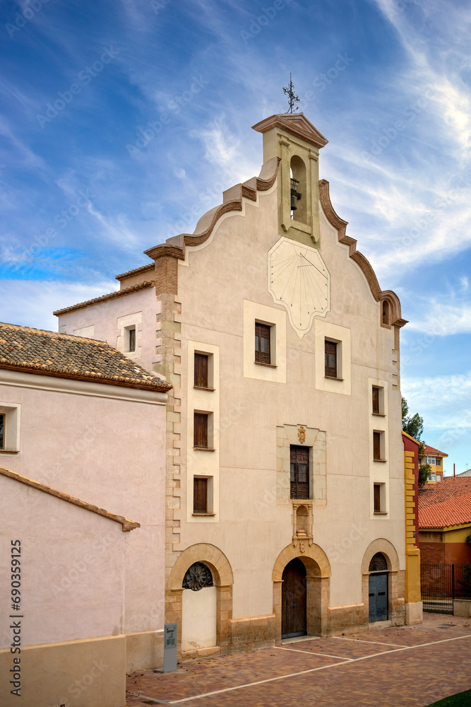 Facade of the church and chapel of the Virgen de las Angustias Yecla, Region of Murcia, Spain in baroque style