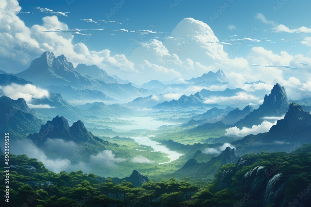 Obraz premium a beautiful cloudy, blue sky and mountains