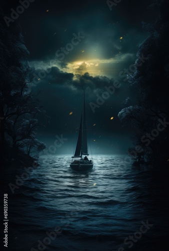 a boat sailing in the ocean from an aerial view