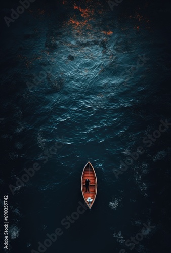 a boat sailing in the ocean from an aerial view