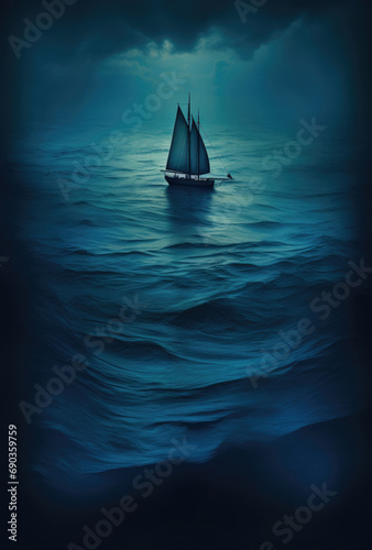 a boat sailing in the ocean from an aerial view