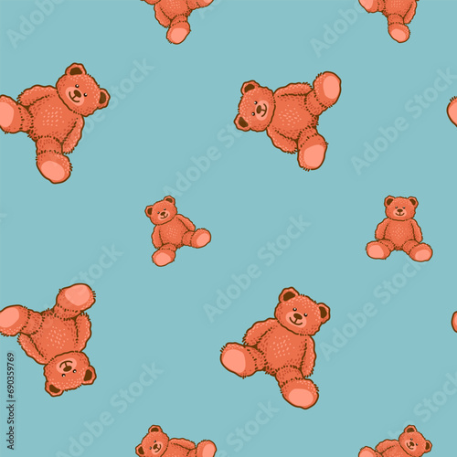 Teddy Bear pattern cartoon style with pastel color background, adorable, cute, and funny