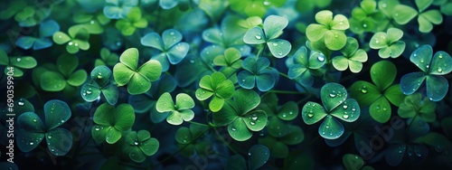 a close up of green clovers in the background