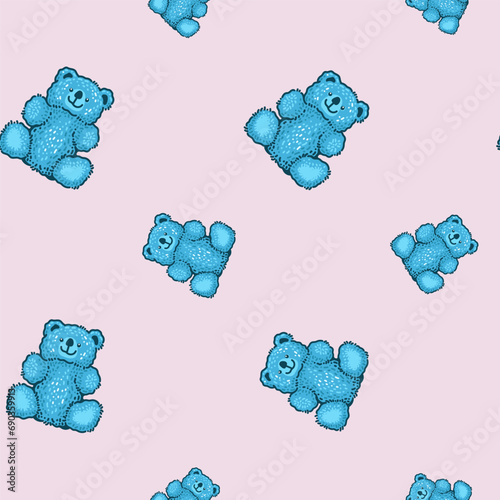 Teddy Bear pattern cartoon style with pastel color background, adorable, cute, and funny