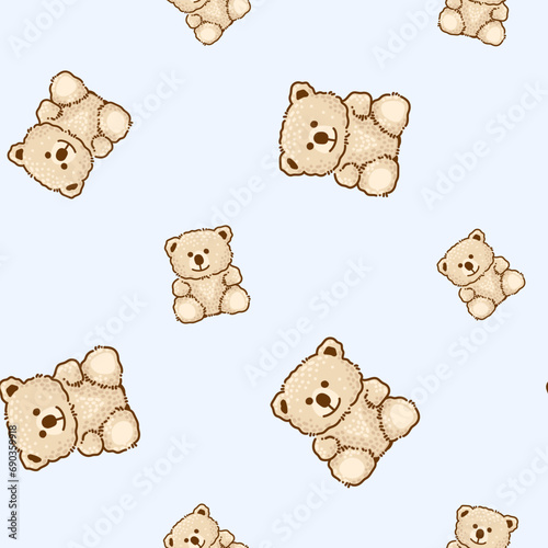 Teddy Bear pattern cartoon style with pastel color background, adorable, cute, and funny