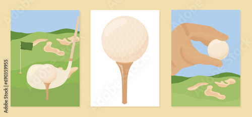 A golf glove. The hand holds a golf ball. Vector stock illustration. Isolated on a white background.