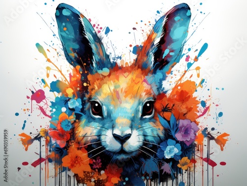 a colorful bunny looking at the camera