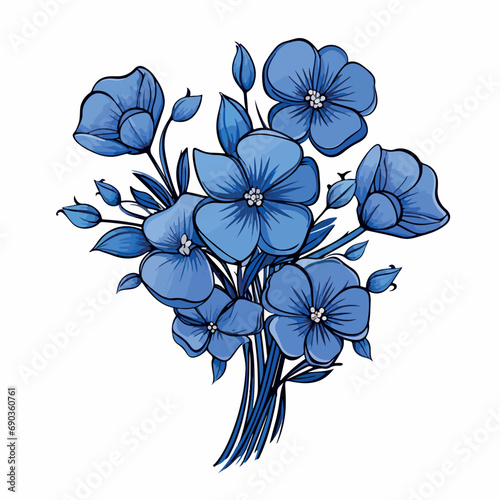 blue flowers bouquets flat vector illustration. flowers bouquets hand drawing isolated vector illustration