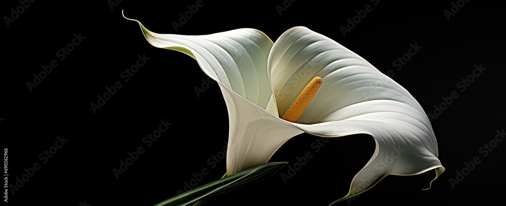 Fototapeta premium a white calla lily displayed a black background