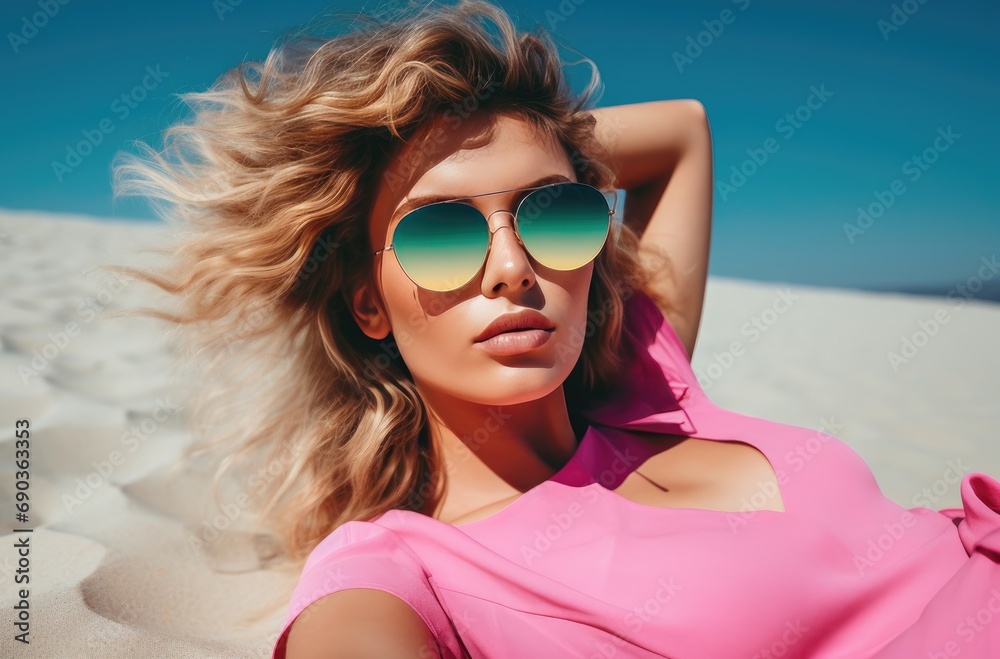 a woman with sunglasses is laying out on the beach a woman with sunglasses is laying out on the beach