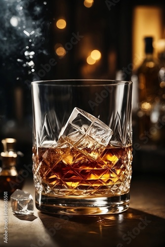 A classic tumbler holding a generous pour of whisky.