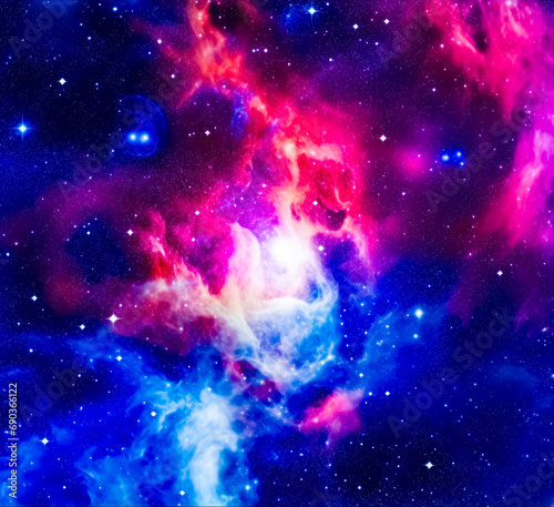 Image of space scene with stars and blue and red background.