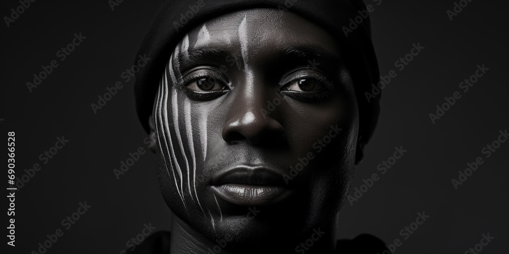 black lives matter portrait of man with black lives matter face paint. ai generative