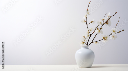 Fond blanc pour mock-up, conception et création graphique. Décoration vase, fleurs. Arrière-plan épuré, vide. photo
