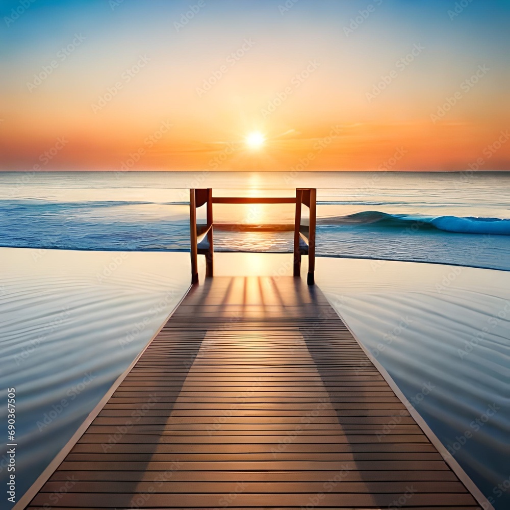 sunset on the wooden pier