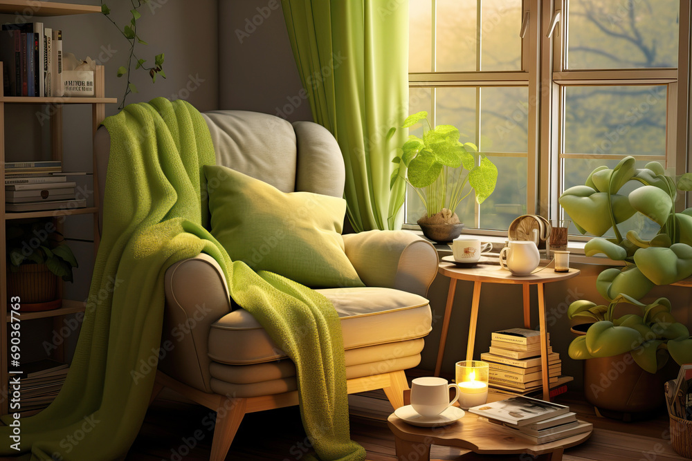 Cozy nook in matcha color