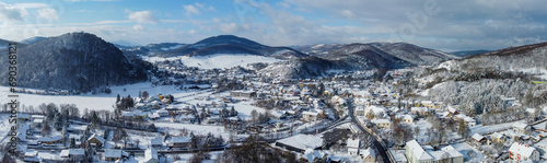 Winter scenery: beautiful panoramic view of small town Alland in lower Austria near Heiligenkreuz in Austria