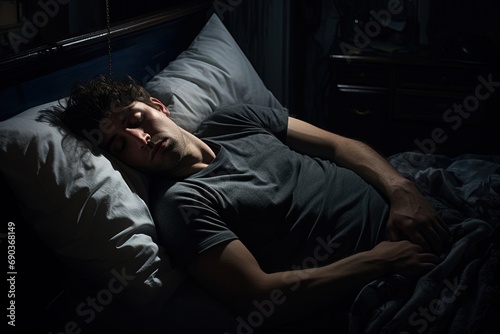 A man sleeping in bed at night.