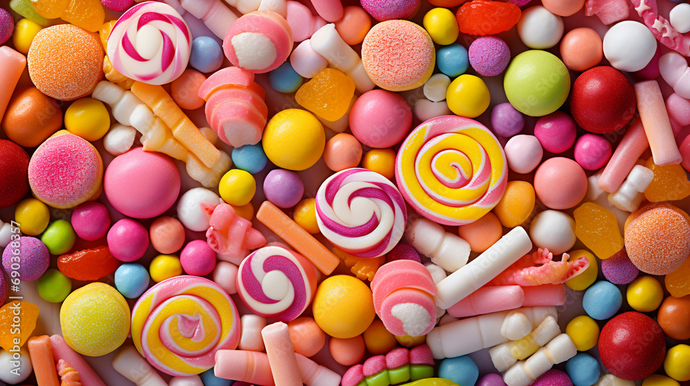 Variety shape of sweets candy background. ai generative