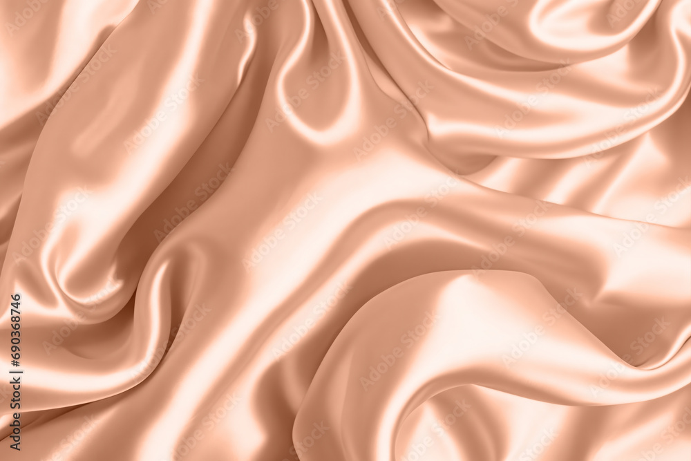 Abstract background, folds of silk fabric in peach fuzz color.