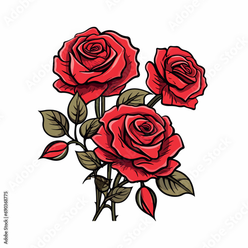 red rose flowers bouquets flat vector illustration. red rose flowers bouquets hand drawing isolated vector illustration