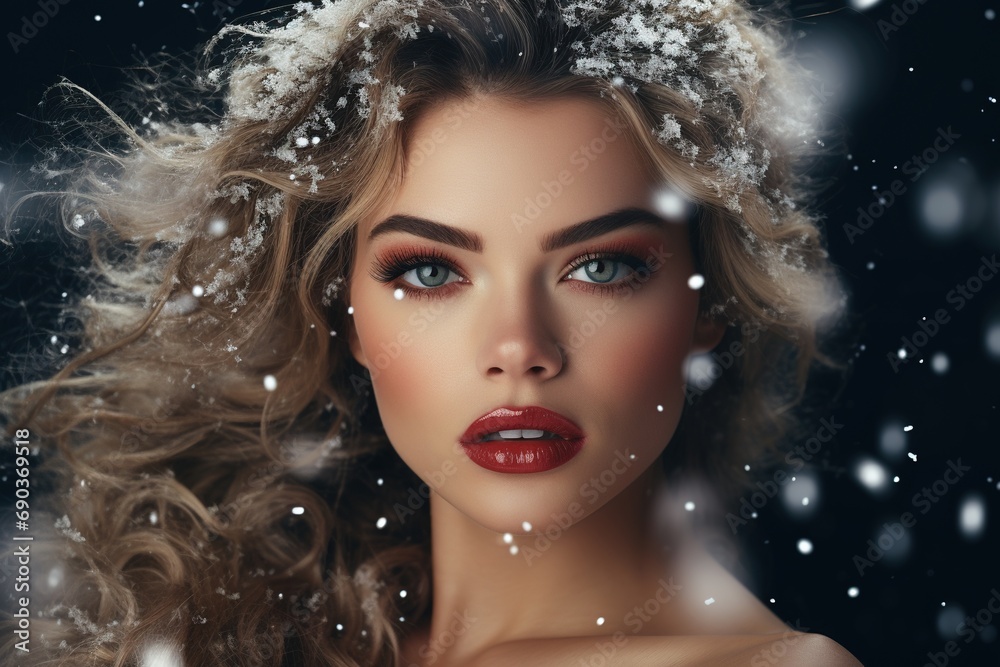 Beautiful woman with glamorous make up at winter.