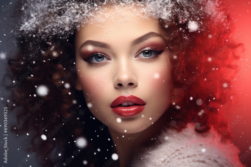 Beautiful woman with glamorous make up at winter.