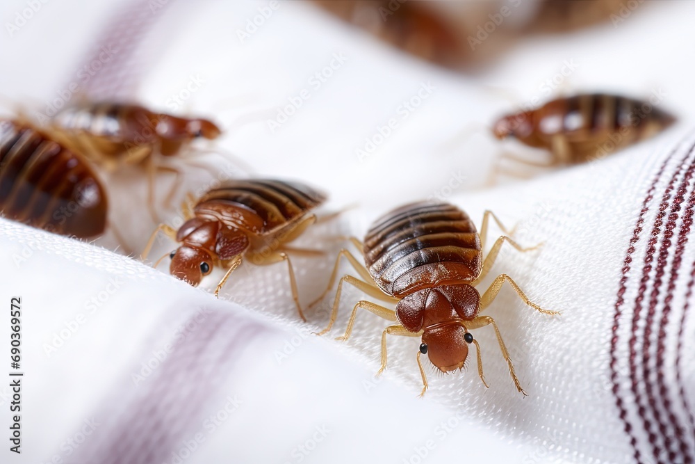 Bed bugs on a white cloth, macro. Bed bugs on a white cloth, macro.