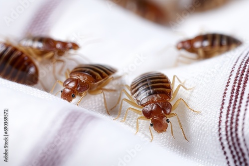 Bed bugs on a white cloth, macro. © Bargais