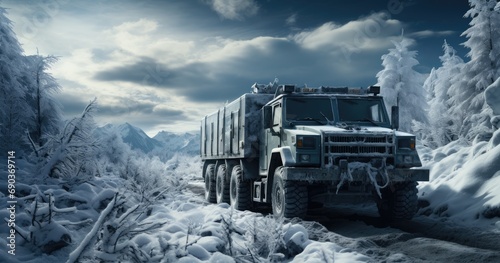 Military vehicles in the snow